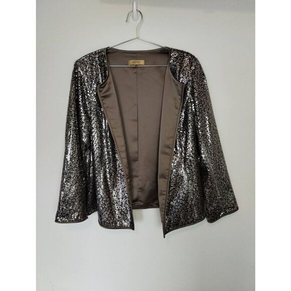 Kasper Evening Jacket Sz 18 Silver Sequined Leopard Print Open Front Glamcore Vt - Picture 1 of 12